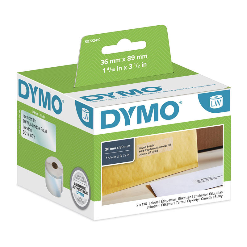 DYMO LW 36mm x 89mm Clear Labels | Transparent & Strong Adhesion