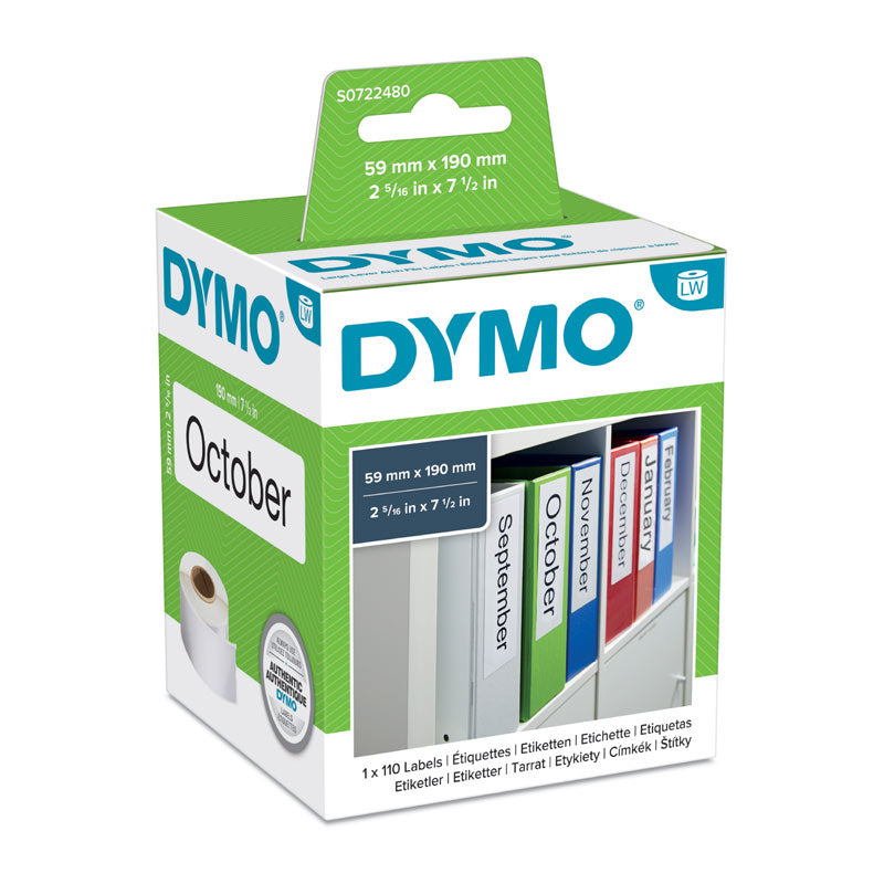 DYMO LW LeverArch Labels | 59 x 190mm | Durable & Easy to Use