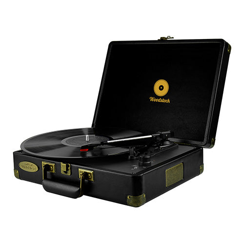Woodstock Retro Turntable Player | Black | Vintage Vinyl Music System
