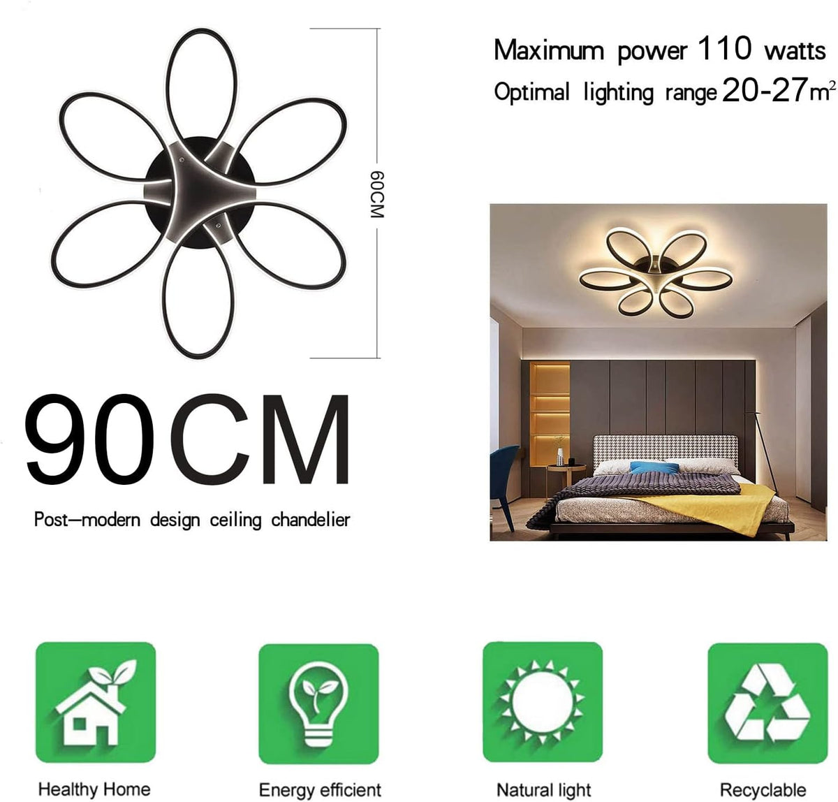 Modern LED Chandelier Light Fixture (90 cm) | Contemporary, Elegant Design