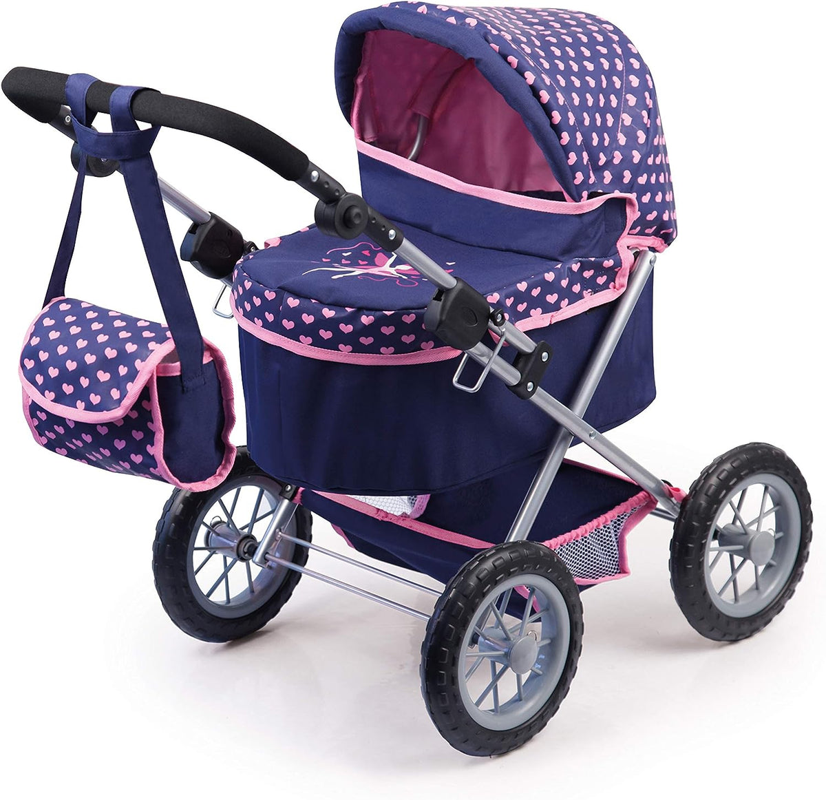 Trendy Dolls Pram | Foldable with Height-Adjustable Handle | Blue & Pink