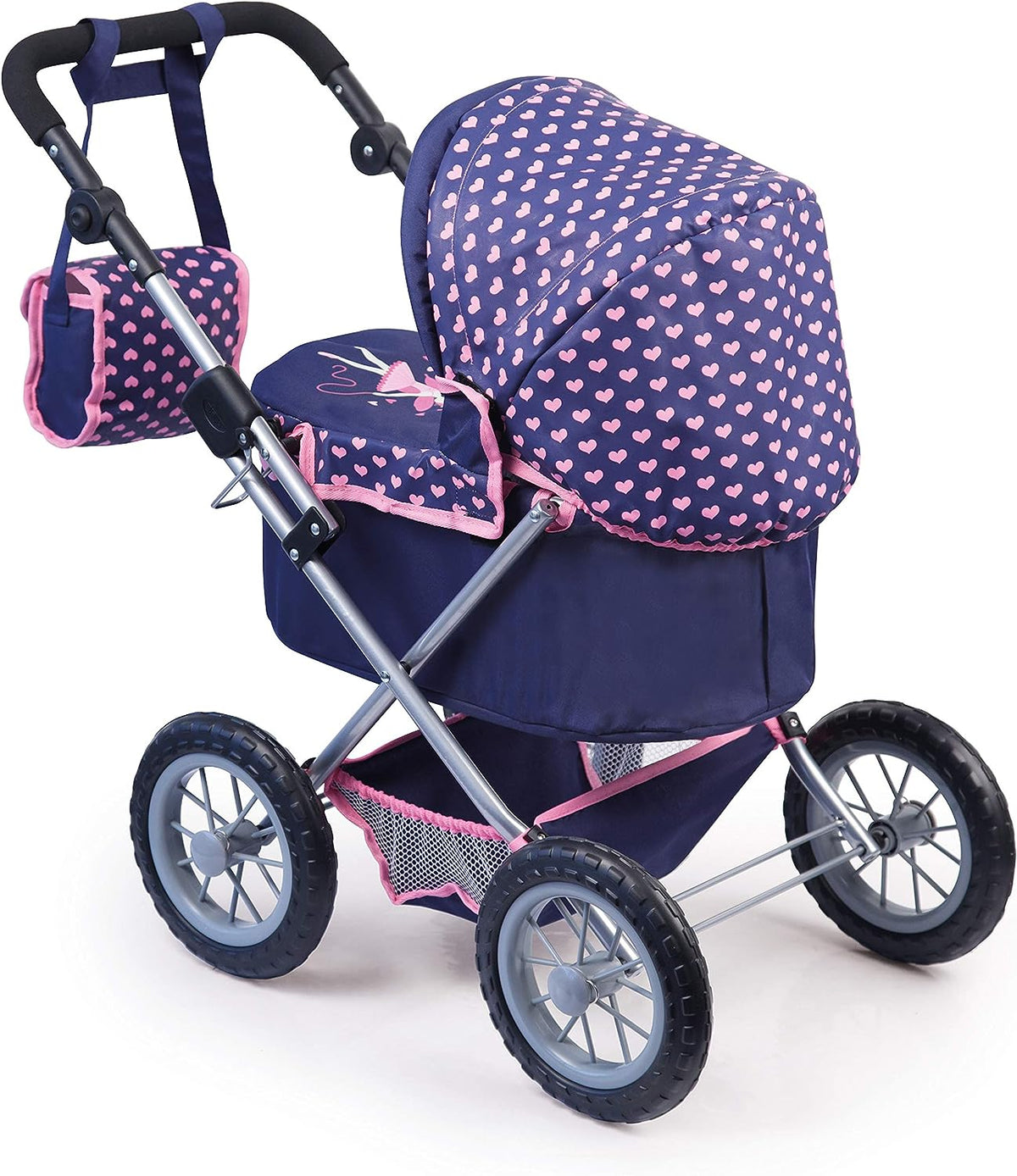 Trendy Dolls Pram | Foldable with Height-Adjustable Handle | Blue & Pink