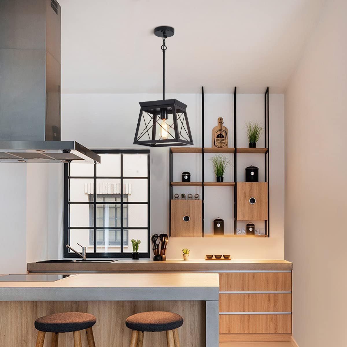 Farmhouse Pendant Light Rustic Lantern Chandelier | Black, Vintage Industrial Design