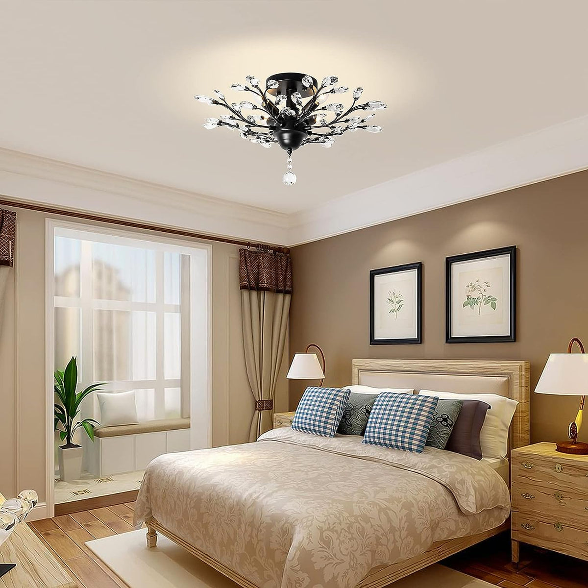 Crystal Chandelier LED Ceiling Light | 4 Lights, Black, Modern Design