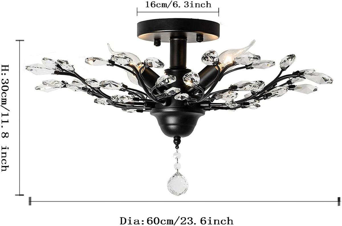 Crystal Chandelier LED Ceiling Light | 4 Lights, Black, Modern Design