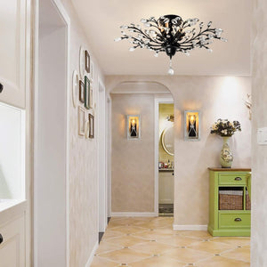 Crystal Chandelier LED Ceiling Light | 4 Lights, Black, Modern Design