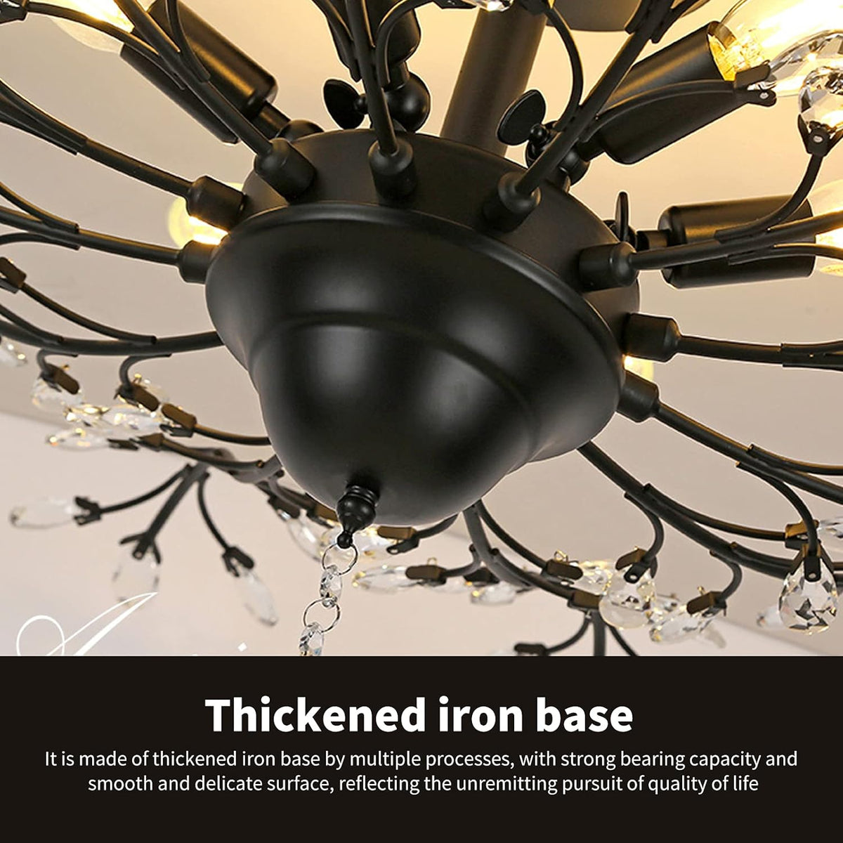 Crystal Chandelier LED Ceiling Light | 4 Lights, Black, Modern Design