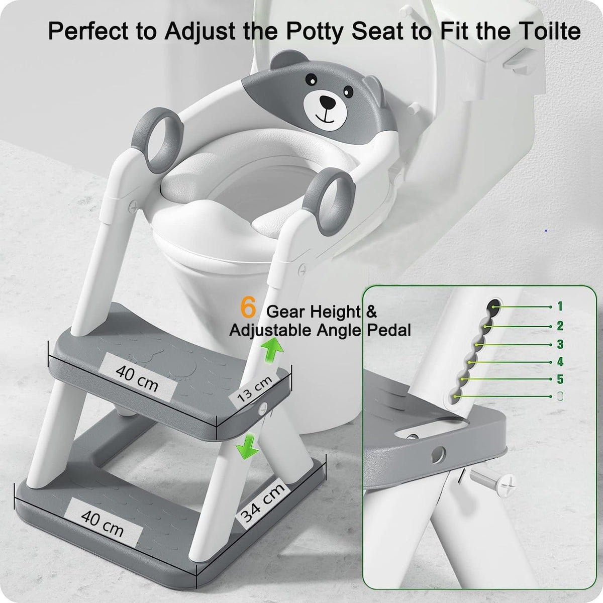 Potty Training Seat Ladder | Kids Boys Girls | Grey