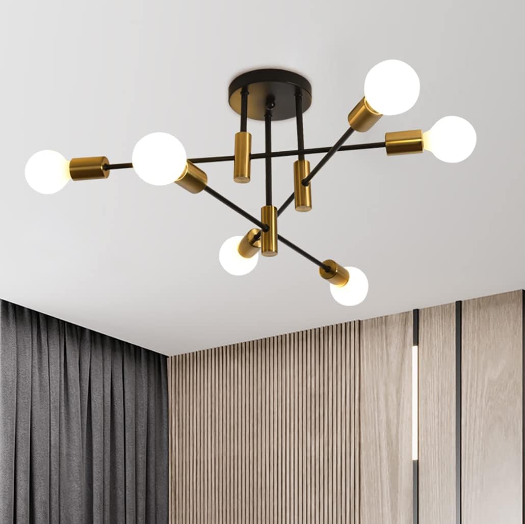 Mid Century Chandelier Modern | 6-Light, Black & Gold, Vintage Look