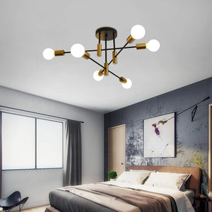 Mid Century Chandelier Modern | 6-Light, Black & Gold, Vintage Look