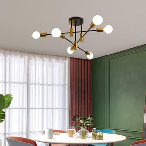 Mid Century Chandelier Modern | 6-Light, Black & Gold, Vintage Look