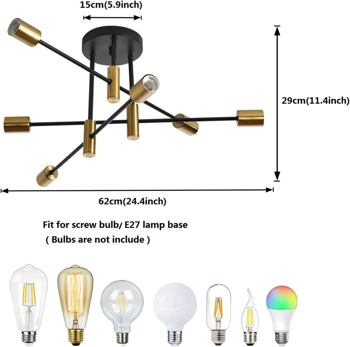 Mid Century Chandelier Modern | 6-Light, Black & Gold, Vintage Look