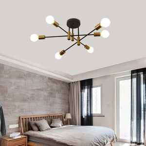Mid Century Chandelier Modern | 6-Light, Black & Gold, Vintage Look