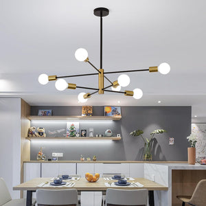 Sputnik Chandelier Modern Industrial | 8-Light, Black & Gold, Retro Style
