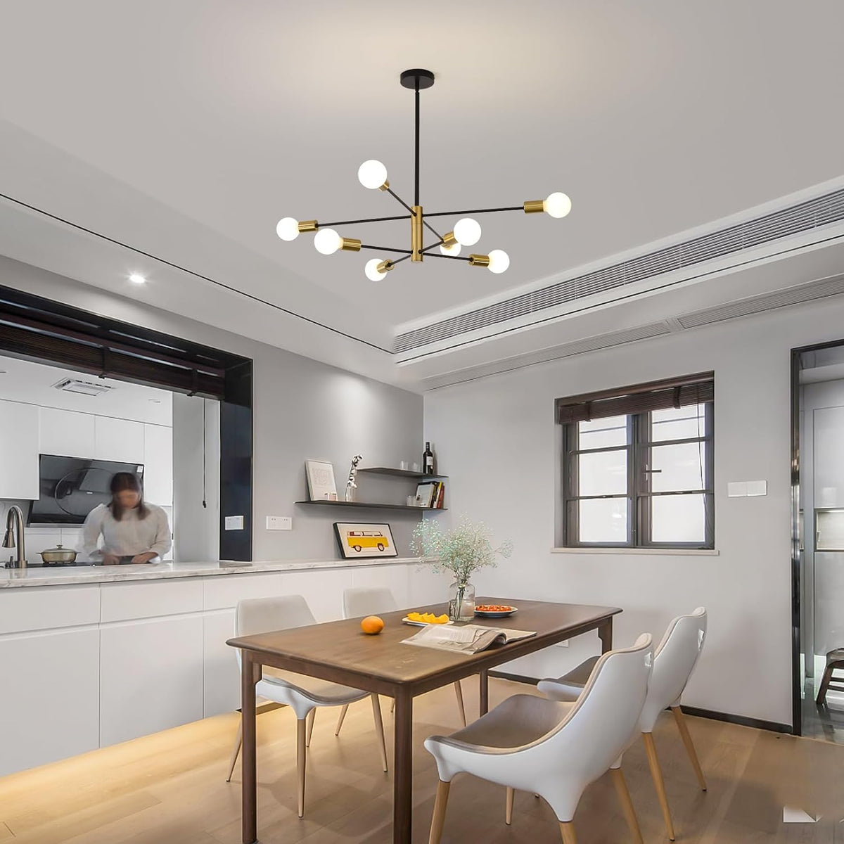 Sputnik Chandelier Modern Industrial | 8-Light, Black & Gold, Retro Style