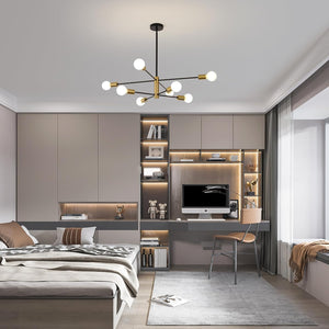 Sputnik Chandelier Modern Industrial | 8-Light, Black & Gold, Retro Style
