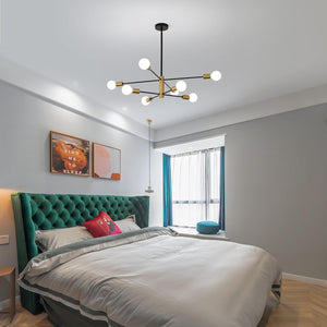Sputnik Chandelier Modern Industrial | 8-Light, Black & Gold, Retro Style