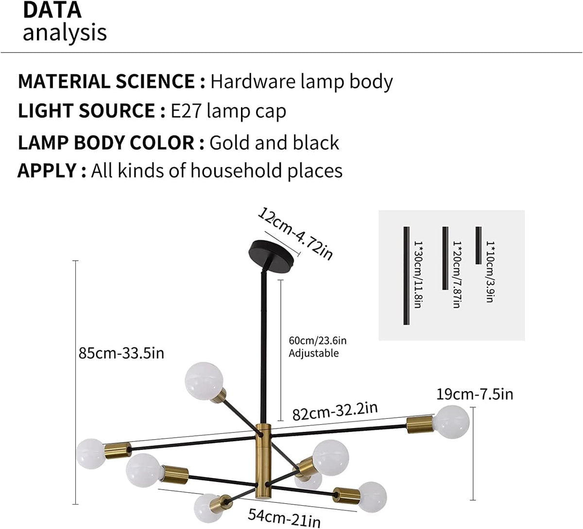 Sputnik Chandelier Modern Industrial | 8-Light, Black & Gold, Retro Style