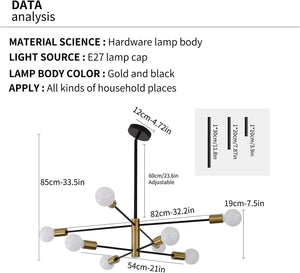Sputnik Chandelier Modern Industrial | 8-Light, Black & Gold, Retro Style