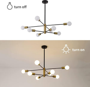 Sputnik Chandelier Modern Industrial | 8-Light, Black & Gold, Retro Style