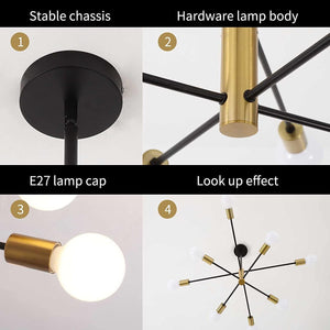Sputnik Chandelier Modern Industrial | 8-Light, Black & Gold, Retro Style