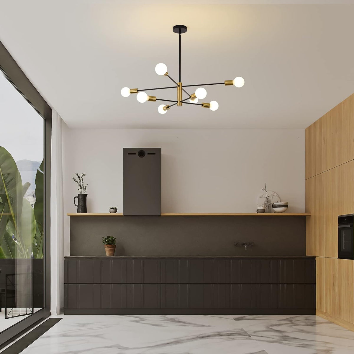 Sputnik Chandelier Modern Industrial | 8-Light, Black & Gold, Retro Style