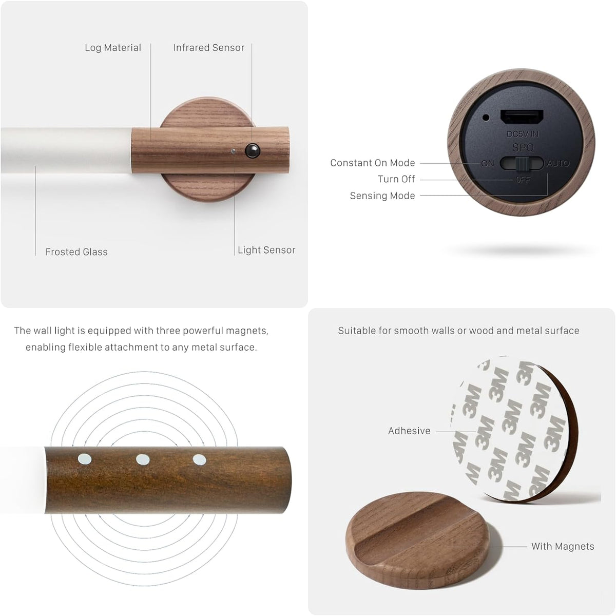 Motion Sensor Wall Light Indoor | LED Rechargeable, 2pcs, Energy-Saving