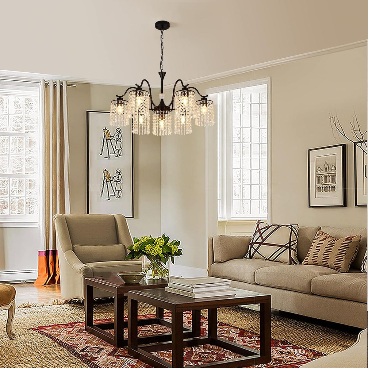 Crystal Chandelier | Industrial Farmhouse | Black