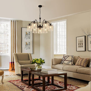 Crystal Chandelier | Industrial Farmhouse | Black