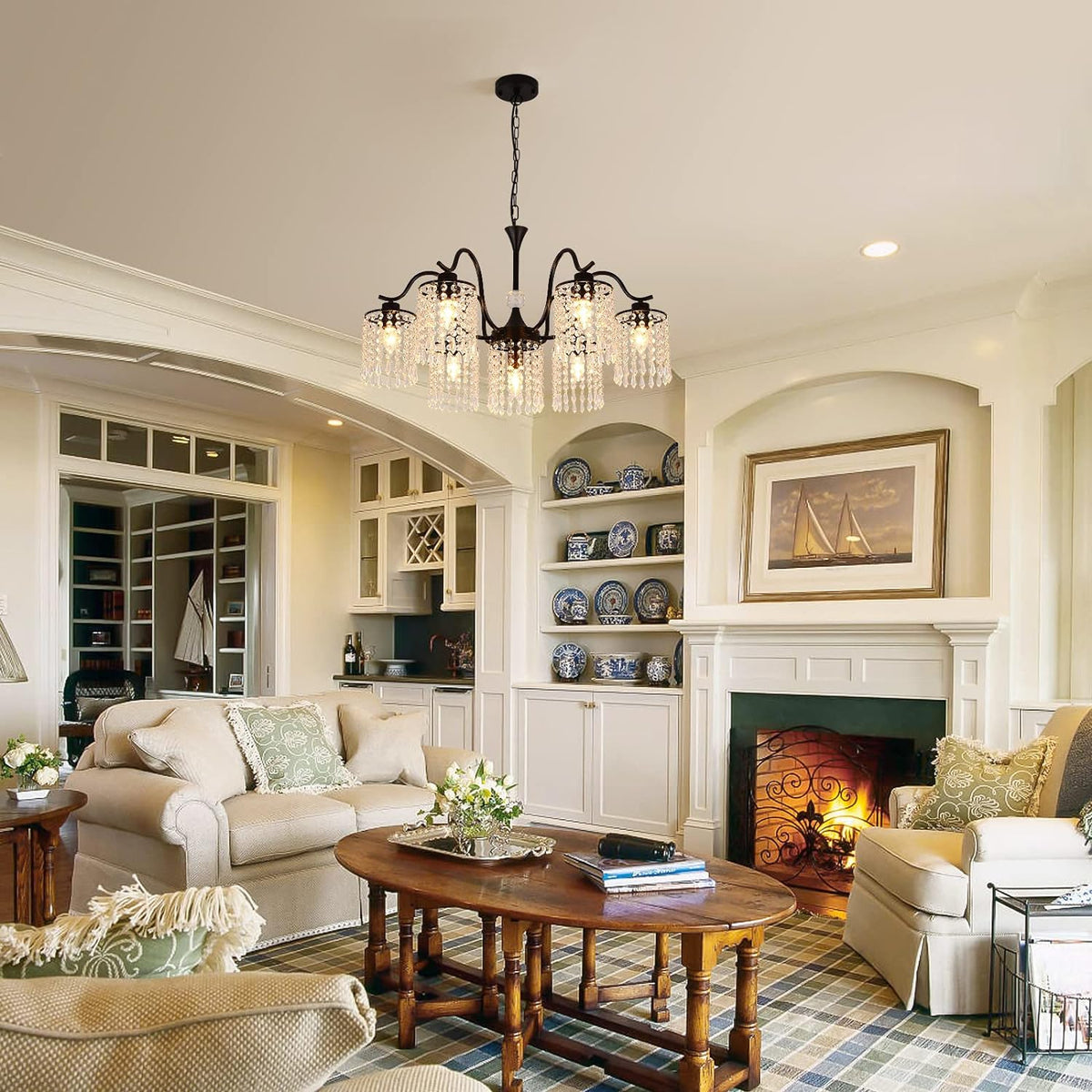 Crystal Chandelier | Industrial Farmhouse | Black