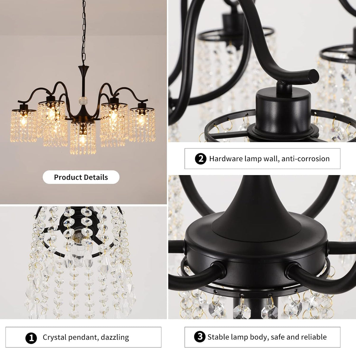 Crystal Chandelier | Industrial Farmhouse | Black