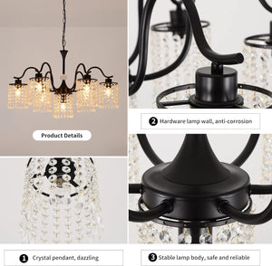 Crystal Chandelier | Industrial Farmhouse | Black