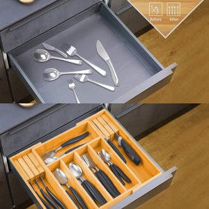 Large Capacity Bamboo Expandable Drawer Organizer | Knife Block Holder | Home Kitchen Utensils
