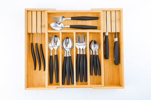 Large Capacity Bamboo Expandable Drawer Organizer | Knife Block Holder | Home Kitchen Utensils