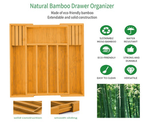 Large Capacity Bamboo Expandable Drawer Organizer | Knife Block Holder | Home Kitchen Utensils