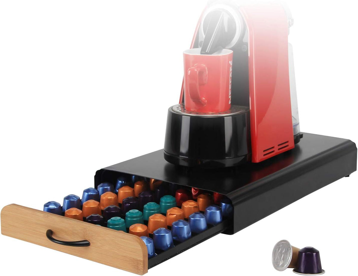 CARLA HOME Coffee Pod Holder | Storage Drawer | Compatible with 60 Nespresso Pods | Kitchen Storage & Organisation | Natural