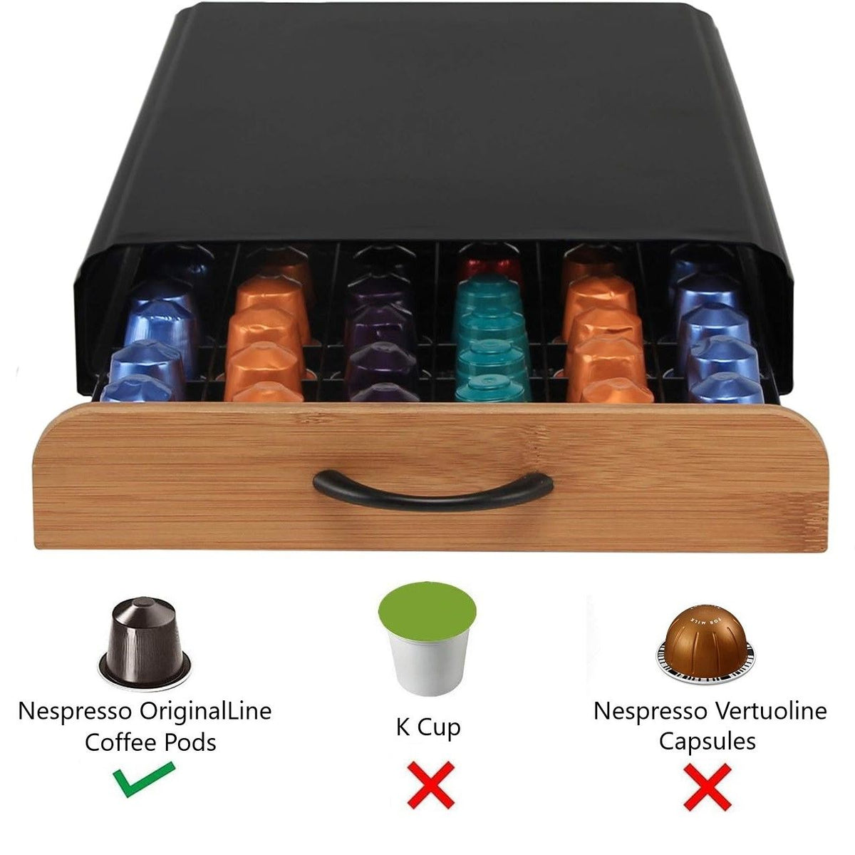 CARLA HOME Coffee Pod Holder | Storage Drawer | Compatible with 60 Nespresso Pods | Kitchen Storage & Organisation | Natural