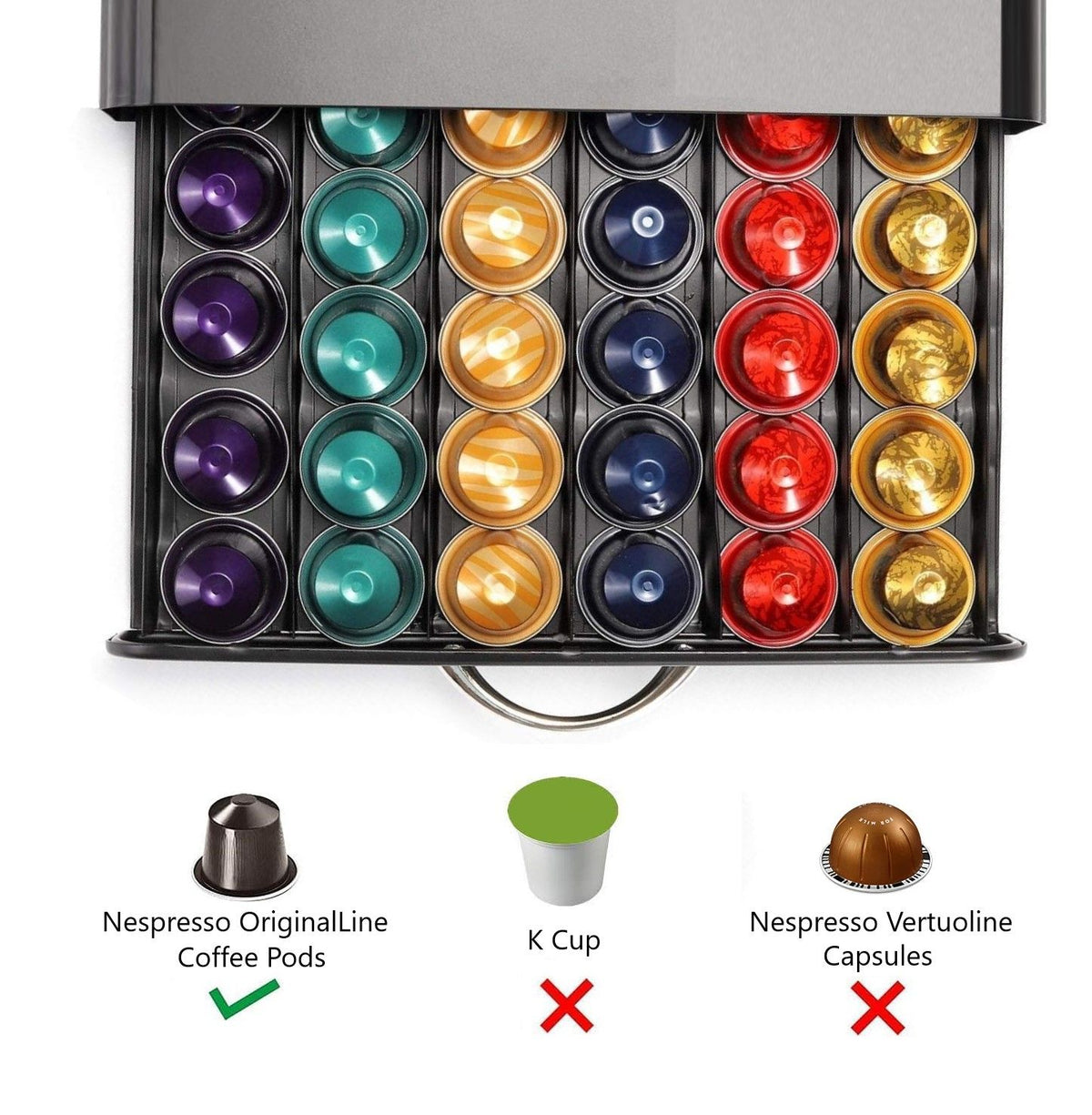 CARLA HOME Coffee Pod Holder | Storage Drawer | Compatible with 60 Nespresso Pods | Kitchen Storage & Organisation | Black