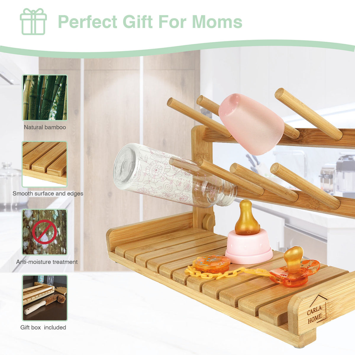 CARLA HOME | Portable Bamboo Baby Bottle Drying Rack