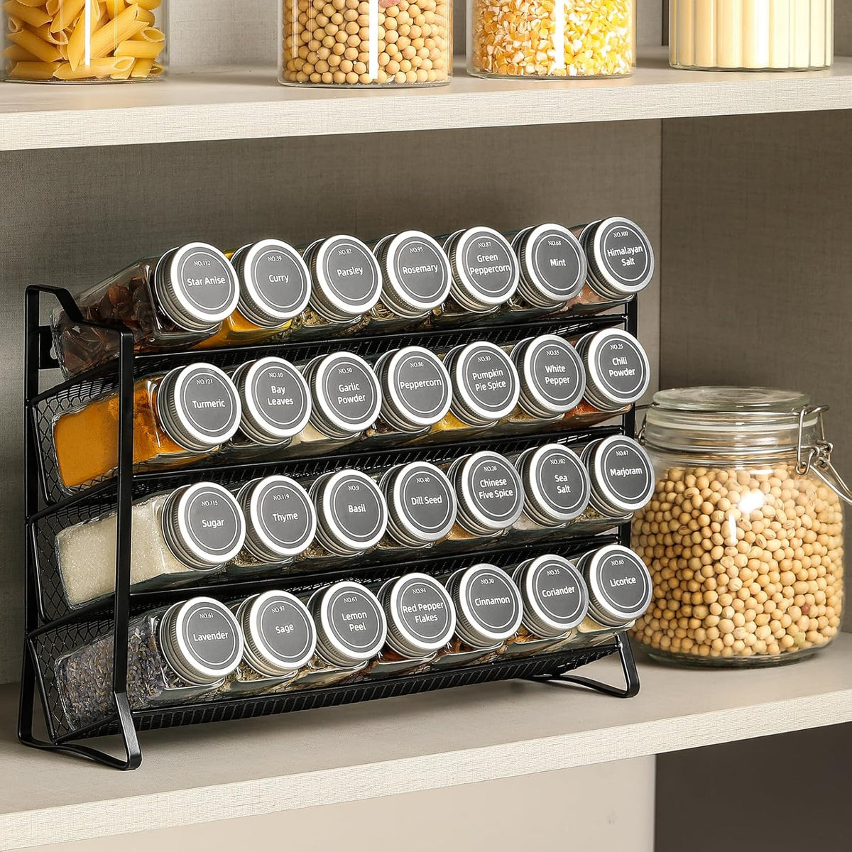 Spice Rack Organizer with 28 Spice Jars | Spice Labels, Funnel & Marker | Kitchen Countertop