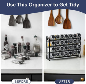 Spice Rack Organizer with 28 Spice Jars | Spice Labels, Funnel & Marker | Kitchen Countertop