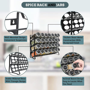 Spice Rack Organizer with 28 Spice Jars | Spice Labels, Funnel & Marker | Kitchen Countertop