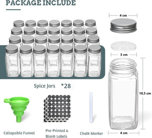 Spice Rack Organizer with 28 Spice Jars | Spice Labels, Funnel & Marker | Kitchen Countertop