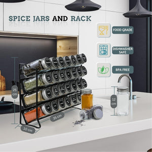 Spice Rack Organizer with 28 Spice Jars | Spice Labels, Funnel & Marker | Kitchen Countertop