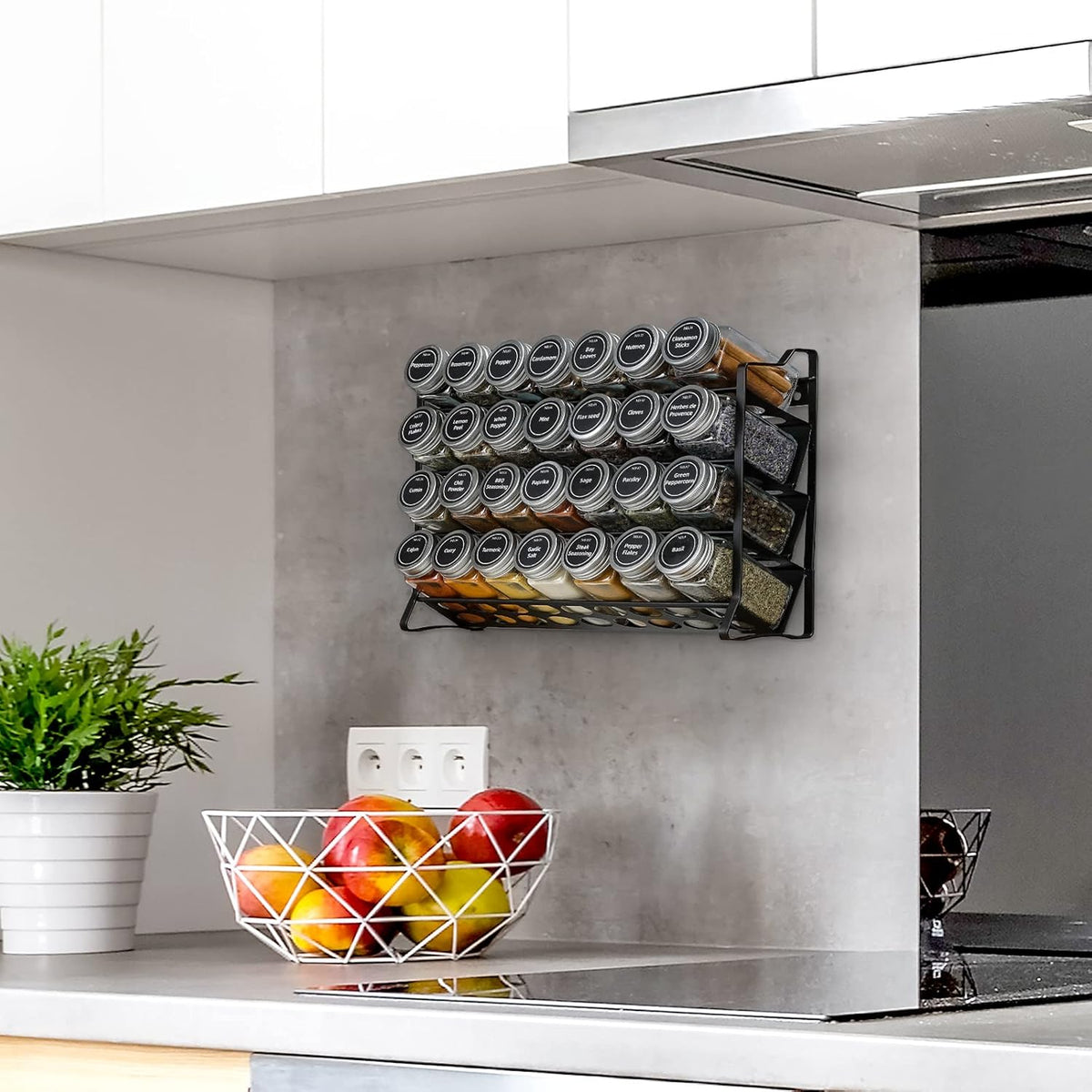 Spice Rack Organizer with 28 Spice Jars | Spice Labels, Funnel & Marker | Kitchen Countertop