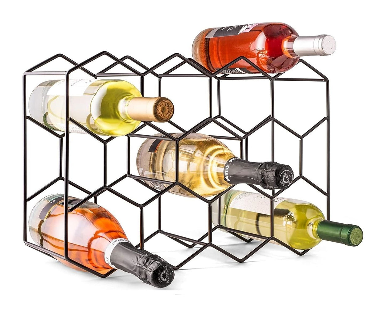 Freestanding Modern Wine Rack | 14 Bottle Capacity | Metal Countertop Design