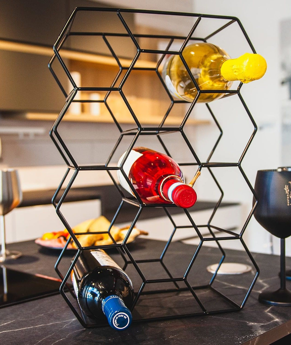 Freestanding Modern Wine Rack | 14 Bottle Capacity | Metal Countertop Design