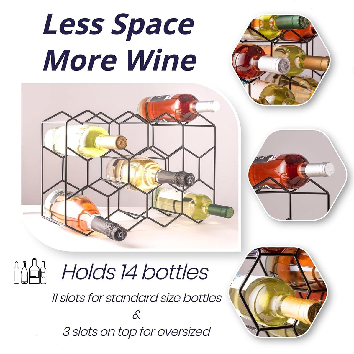 Freestanding Modern Wine Rack | 14 Bottle Capacity | Metal Countertop Design