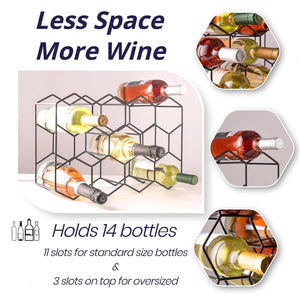Freestanding Modern Wine Rack | 14 Bottle Capacity | Metal Countertop Design
