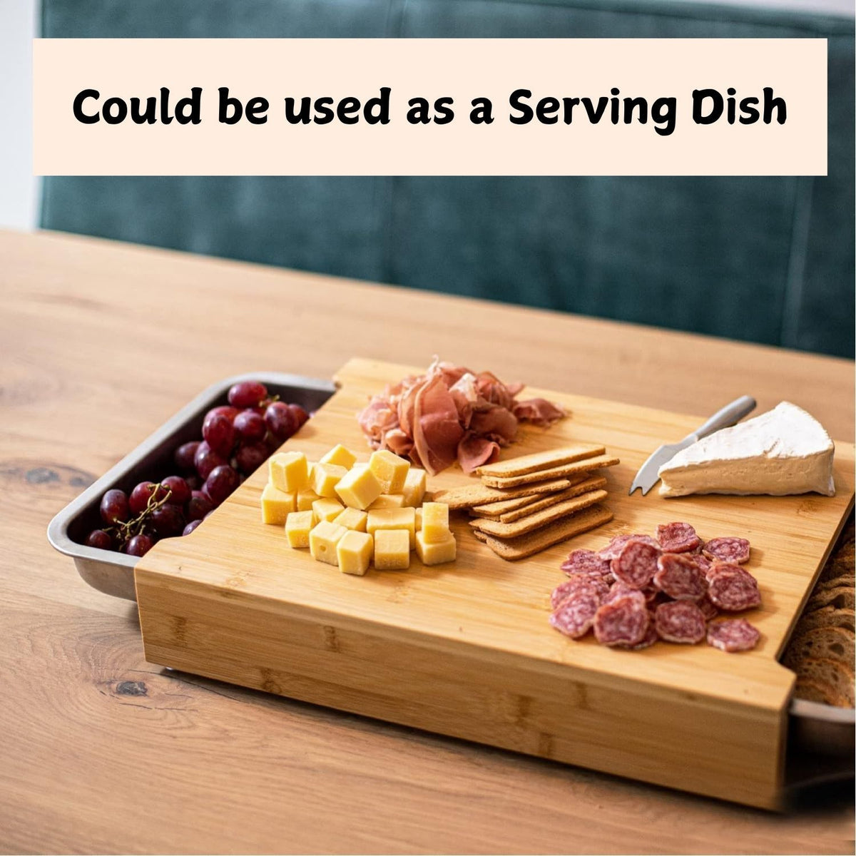 Chopping Board with 2 Organiser Stainless Steel Trays Containers | Kitchen Storage for Cutting & Sorting